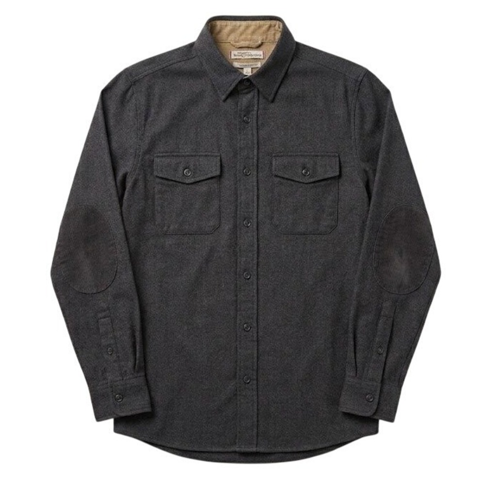 Banana Republic Heritage Slim Flannel Shirt Men's L Gray Elbow Patch Button Up